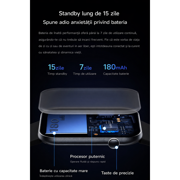 SmartWatch cu Senzor Glucometru, HRV, Ritm Cardiac, Nivel Oxigen, Tensiune Arteriala, Apel Bluetooth, Meniu RO S871