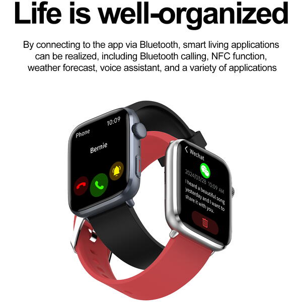 SmartWatch cu Senzor Glucometru, Apel Bluetooth, Ritm Cardiac, Nivel Oxigen, Tensiune Arteriala, Temperatura Corporala, Nivel Stres, Vreme, Calorii, Moduri Sport S865