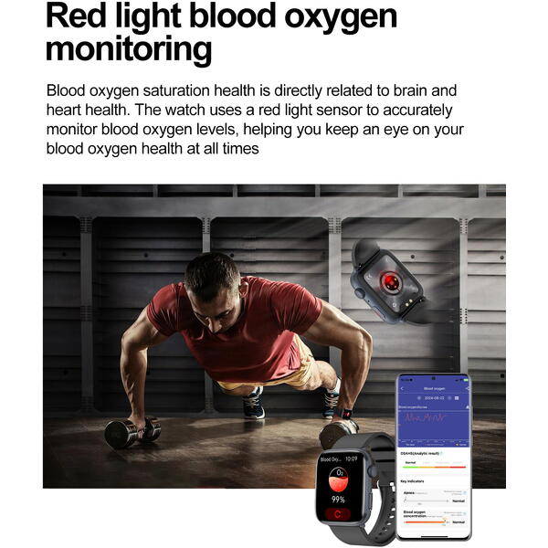 SmartWatch cu Senzor Glucometru, Apel Bluetooth, Ritm Cardiac, Nivel Oxigen, Tensiune Arteriala, Temperatura Corporala, Nivel Stres, Vreme, Calorii, Moduri Sport S866
