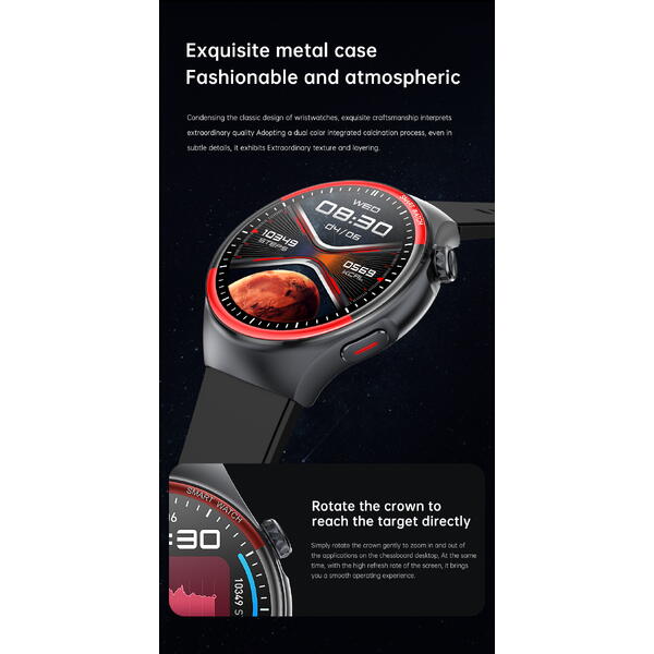 SmartWatch cu Glucometru, Meniu RO, Apel Bluetooth, Ritm Cardiac, Nivel Oxigen, Tensiune Arteriala, Temperatura Corporala, Nivel Stres, Monitorizare Somn S861