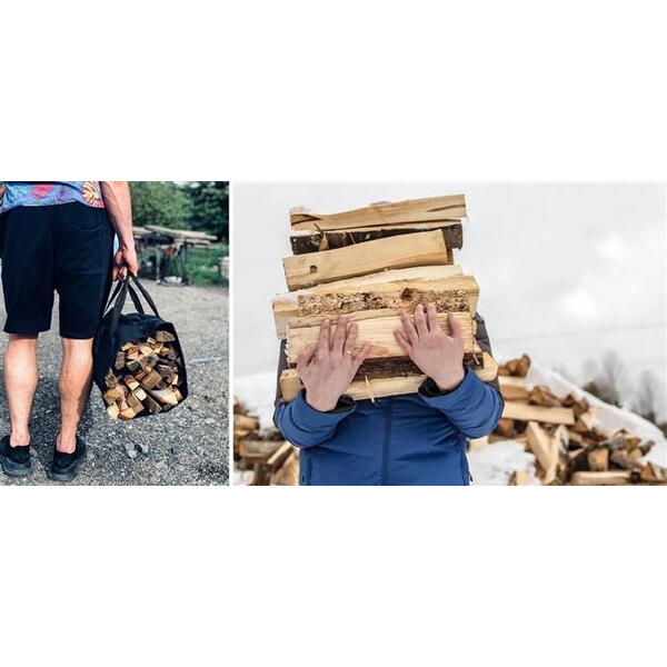 Suport, Geanta pentru carat lemne pentru soba si semineu, traista tip geanta de transport, greutate maxima 20 kg, dimensiuni 98 x 45 cm