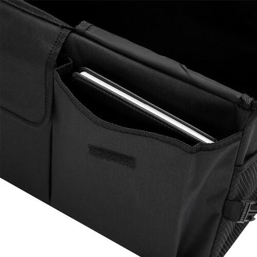 Organizator auto pliabil pentru portbagaj, Compartimente multiple, Pereti rigidizati, Manere de transport si buzunare suplimentare, Ideal pentru accesorii auto, cumparaturi, excursii si camping, 52 x 37 x 25.5 cm, Negru