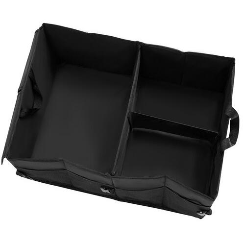 Organizator auto pliabil pentru portbagaj, Compartimente multiple, Pereti rigidizati, Manere de transport si buzunare suplimentare, Ideal pentru accesorii auto, cumparaturi, excursii si camping, 52 x 37 x 25.5 cm, Negru