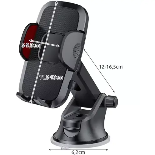 Suport auto pentru telefon, Reglabil, Rotire 360 °, Compatibil cu smartphone-uri de la 4 la 7 inchi, Prindere cu ventuza