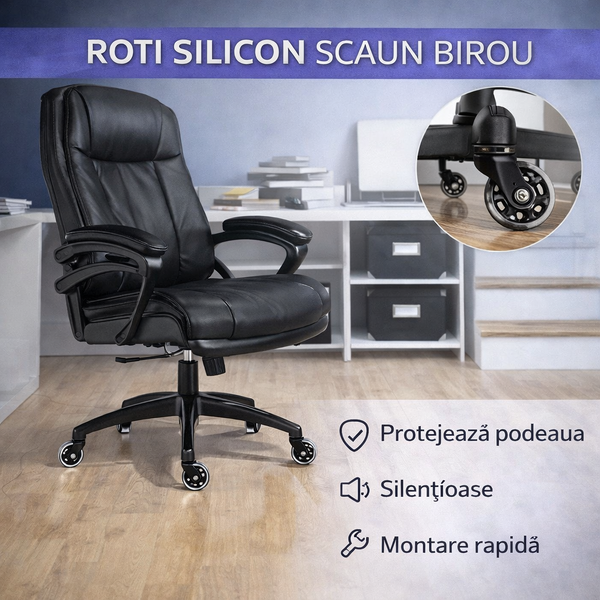 Set 5 roti silicon scaune, Design modern, Tija 11 mm, Cauciuc siliconic calitate superioara, Perfecte pentru orice tip de podea, inclusiv parchet, gresie sau covor