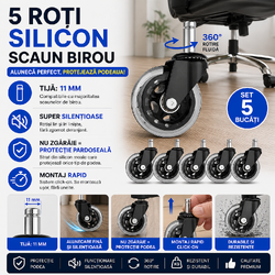 Set 5 roti silicon scaune, Design modern, Tija 11 mm, Cauciuc siliconic calitate superioara, Perfecte pentru orice tip de podea, inclusiv parchet, gresie sau covor