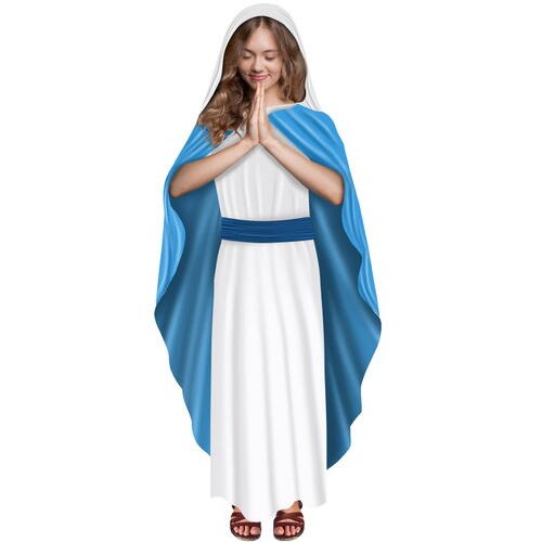 Costum De Halloween Maria, Alb-Albastru, Set cu rochie, Acoperitoare cap, 150x44x40cm