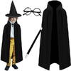 Costum De Halloween Pentru Copii, Magician - tip Harry Potter, 4 piese, Pelerina, Bagheta, Palarie si Ochelari