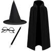 Costum De Halloween Pentru Copii, Magician - tip Harry Potter, 4 piese, Pelerina, Bagheta, Palarie si Ochelari