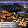 Folie teflon gratar, Set 5 Buc, BBQ Grill Party, 40x33cm, Antiaderenta, Reutilizabila, Negru, rezistenta la temperaturi de pana la 260°C