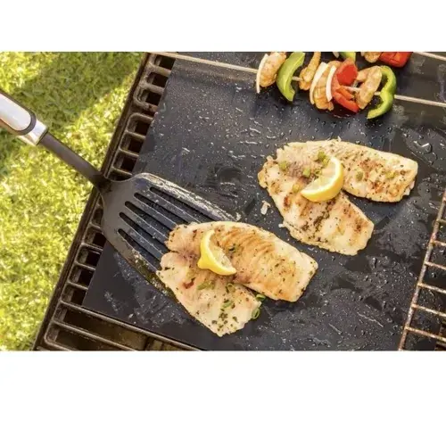 Folie teflon gratar, Set 5 Buc, BBQ Grill Party, 40x33cm, Antiaderenta, Reutilizabila, Negru, rezistenta la temperaturi de pana la 260°C