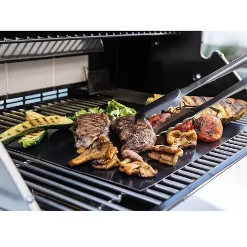 Folie teflon gratar, Set 5 Buc, BBQ Grill Party, 40x33cm, Antiaderenta, Reutilizabila, Negru, rezistenta la temperaturi de pana la 260°C