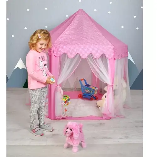 Cort de joaca pentru copii, Castel printese, Pliabil, 6 intrari, 135x140 cm, roz
