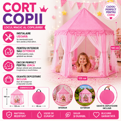 Cort de joaca pentru copii, Castel printese, Pliabil, 6 intrari, 135x140 cm, roz