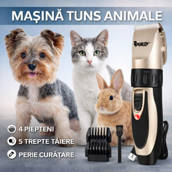 Masina de tuns animale, caini, pisici, 4 Piepteni de Ghidare, Silentios, 5 Trepte Taiere