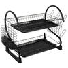 Suport Uscator Vase si Tacamuri Supraetajat, Capacitate 16 Farfurii, 55 x 25 x 37 cm, 2 Tavi de Picurare, Metal si PP, Negru