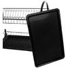 Suport Uscator Vase si Tacamuri Supraetajat, Capacitate 16 Farfurii, 55 x 25 x 37 cm, 2 Tavi de Picurare, Metal si PP, Negru
