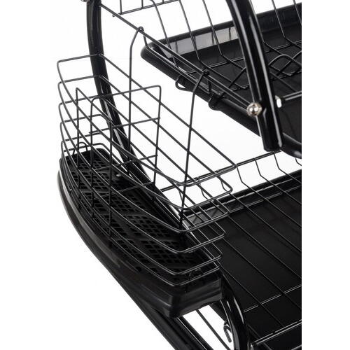 Suport Uscator Vase si Tacamuri Supraetajat, Capacitate 16 Farfurii, 55 x 25 x 37 cm, 2 Tavi de Picurare, Metal si PP, Negru