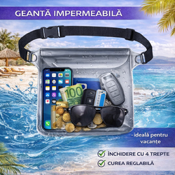 Etui tip borseta, Geanta Impermeabila, Husa telefon mobil,  Sistem de inchidere cu 4 trepte, Reglabil