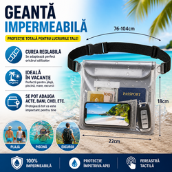 Etui tip borseta, Geanta Impermeabila, Husa telefon mobil,  Sistem de inchidere cu 4 trepte, Reglabil