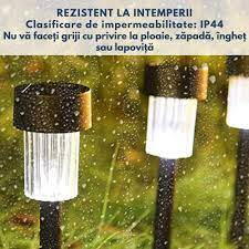 Set 10 lampi solare de gradina, iluminare LED, IP44 pentru alei, terase, spatii exterioare, lumina calda, 37 x 5.5 cm, Negru/ Alb