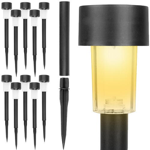 Set 10 lampi solare de gradina, iluminare LED, IP44 pentru alei, terase, spatii exterioare, lumina calda, 37 x 5.5 cm, Negru/ Alb