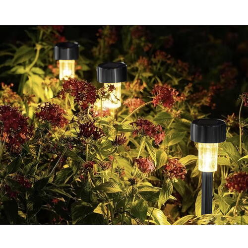 Set 10 lampi solare de gradina, iluminare LED, IP44 pentru alei, terase, spatii exterioare, lumina calda, 37 x 5.5 cm, Negru/ Alb