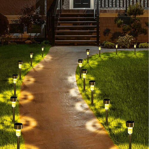 Set 10 lampi solare de gradina, iluminare LED, IP44 pentru alei, terase, spatii exterioare, lumina calda, 37 x 5.5 cm, Negru/ Alb