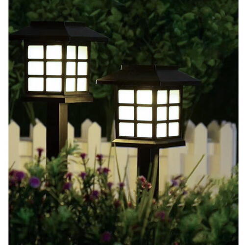 Set 6 lampi solare de exterior pentru gradina, Oprire/Stingere Automata, Cu tarus, Tip felinar, Decorative, Senzor de lumina, Rezistente la apa, Lumina rece