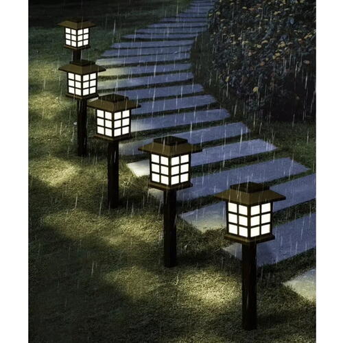 Set 6 lampi solare de exterior pentru gradina, Oprire/Stingere Automata, Cu tarus, Tip felinar, Decorative, Senzor de lumina, Rezistente la apa, Lumina rece