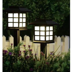 Set 6 lampi solare de exterior pentru gradina, Oprire/Stingere Automata, Cu tarus, Tip felinar, Decorative, Senzor de lumina, Rezistente la apa, Lumina rece