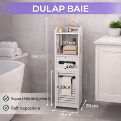 Dulap baie ingust, Suport hartie igienica, Raft Depozitare, 80 x 20 x 21 cm