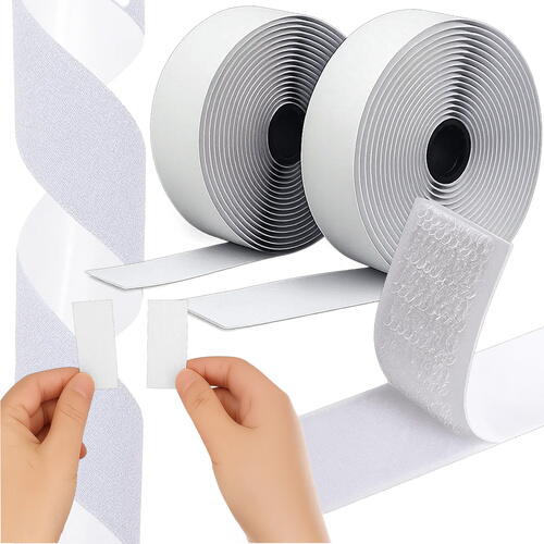 Banda velcro adeziva, Banda cu scai si adeziv, Reutilizabila, Latime 2.5 cm, Lungime 5 m, Alb