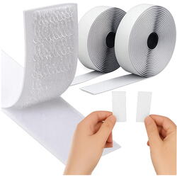 Banda velcro adeziva, Banda cu scai si adeziv, Reutilizabila, Latime 2.5 cm, Lungime 5 m, Alb