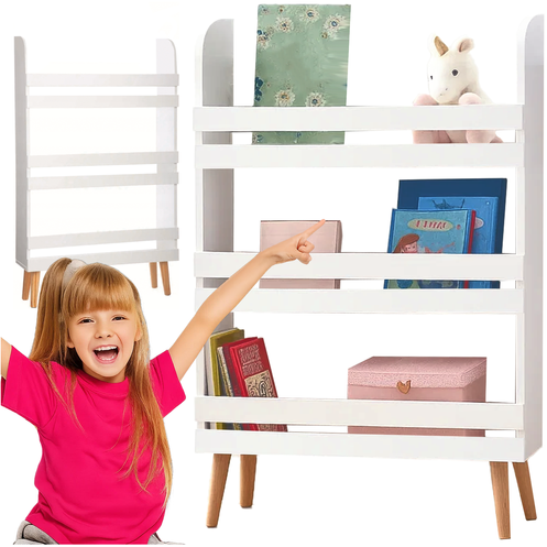 Biblioteca / etajera organizare carti si jucarii, 3 rafturi, Greutate maxima suportata 60 kg, MDF, 95 x 15 x 50 cm, Alb