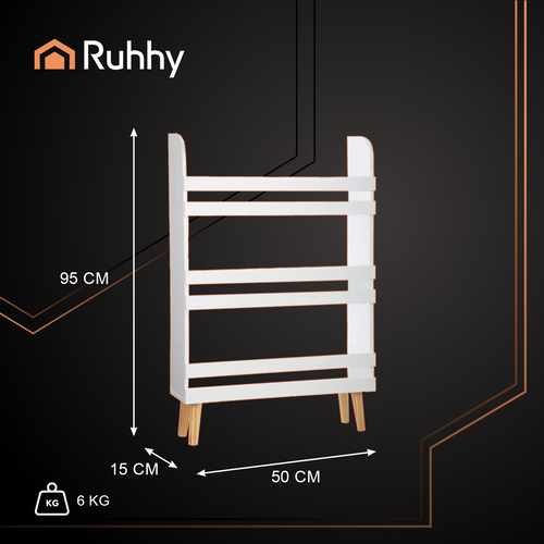 Biblioteca / etajera organizare carti si jucarii, 3 rafturi, Greutate maxima suportata 60 kg, MDF, 95 x 15 x 50 cm, Alb