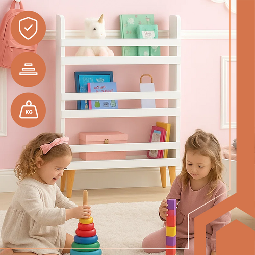 Biblioteca / etajera organizare carti si jucarii, 3 rafturi, Greutate maxima suportata 60 kg, MDF, 95 x 15 x 50 cm, Alb