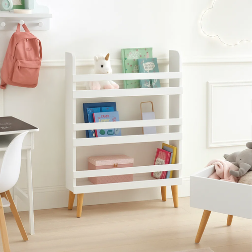 Biblioteca / etajera organizare carti si jucarii, 3 rafturi, Greutate maxima suportata 60 kg, MDF, 95 x 15 x 50 cm, Alb