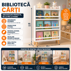 Biblioteca / etajera organizare carti si jucarii, 3 rafturi, Greutate maxima suportata 60 kg, MDF, 95 x 15 x 50 cm, Alb