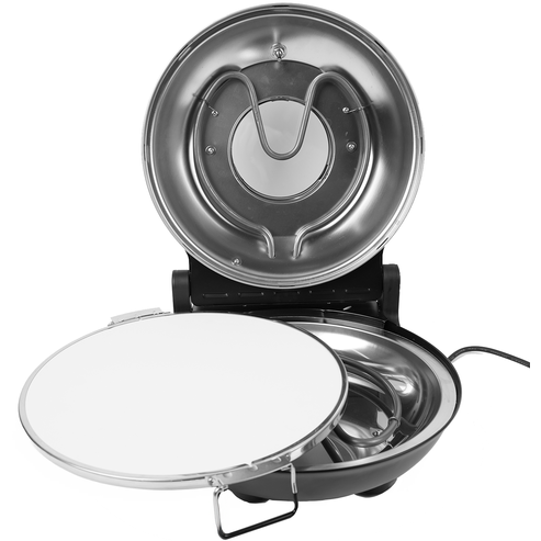 Cuptor electric pentru pizza, Reglabil, 1200W, Maxim 450 grade Celsius, Timer 15 Min, Piatra ceramica cu manere, 2 spatule, Cutit