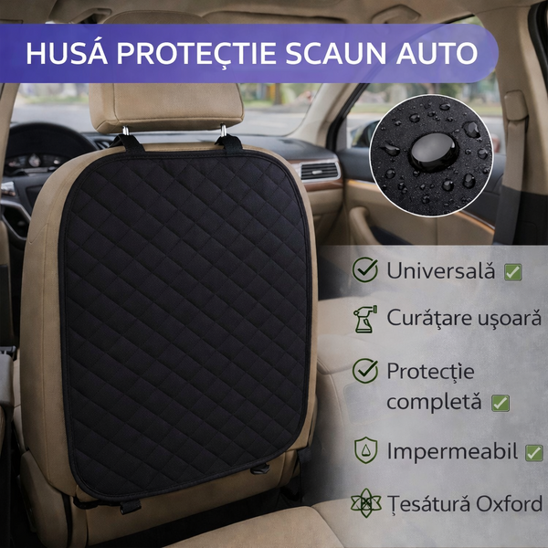 Husa protectie spatar scaun auto, Impermeabil, Universala, Ajustabila, 45x68 cm