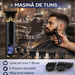 Masina Profesionala de Tuns Barba Si Contur, Fara Fir, Marimi Reglabile, Lama Inox, Negru