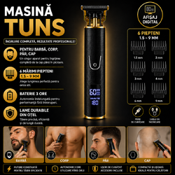 Masina Profesionala de Tuns Barba Si Contur, Fara Fir, Marimi Reglabile, Lama Inox, Negru