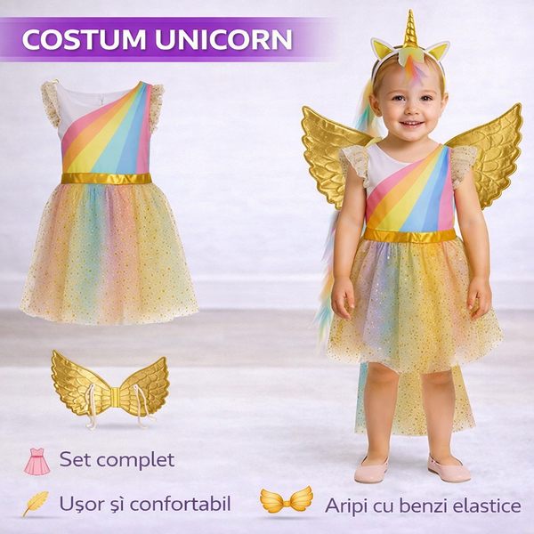 Costum De Halloween Pentru Copii, Unicorn, Marime 110-116, 3-5 Ani, Tinuta Completa, Material Moale, Aspect Atractiv, Universal