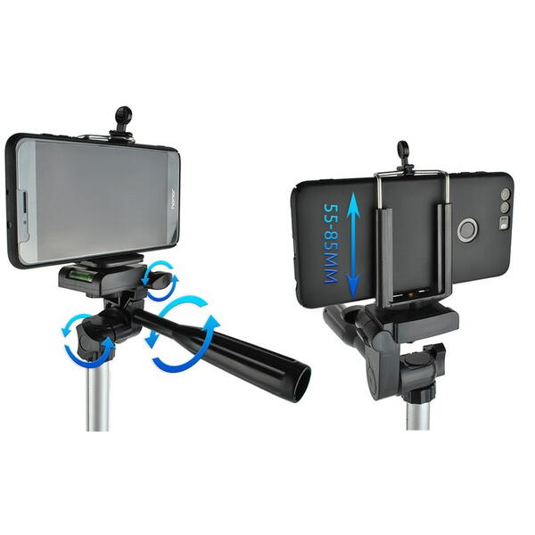 Trepied pentru Smartphone telescopic, Cu Telecomanda, Compatibil Android si IOS nivela si husa inclusa