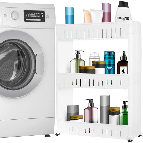 Raft de bucatarie sau baie, Mobil pe roti, Usor de asamblat si mutat, Universal, 3 nivele, Alb