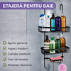 Etajera pentru Baie - Din Aluminiu, Montare prin Suspendare, 3 Compartimente, Negru