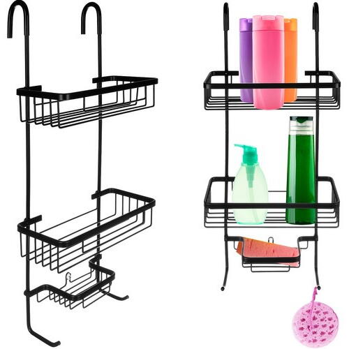 Etajera pentru Baie - Din Aluminiu, Montare prin Suspendare, 3 Compartimente, Negru