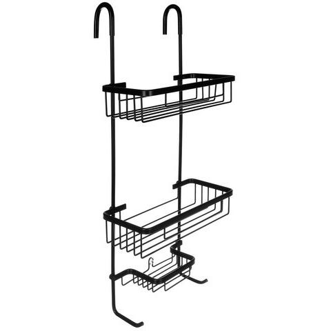 Etajera pentru Baie - Din Aluminiu, Montare prin Suspendare, 3 Compartimente, Negru