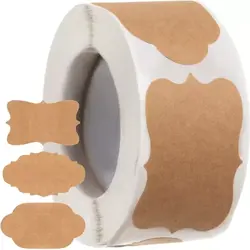 Set 300 etichete autoadezive, Hartie kraft, 3 modele, Usor de utilizat, Pentru borcane, Sticle, Depozitare de alimente sau decorare cadou, 5×3cm, Maro